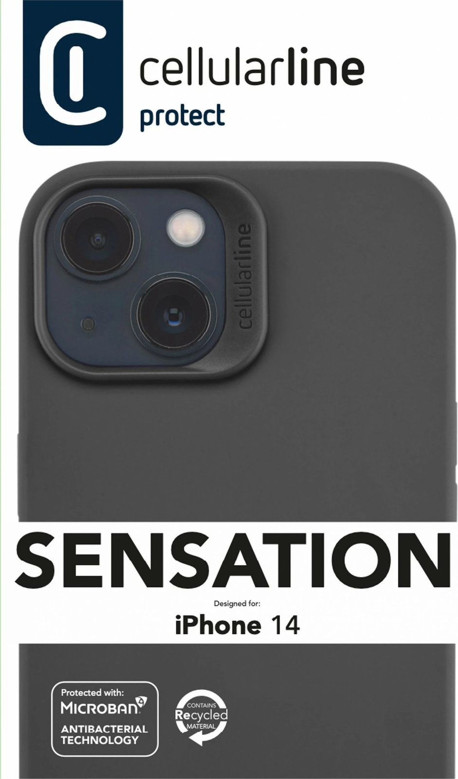 Mbështjellës Cellular Line Sensation për iPhone 14, silikon, i zi