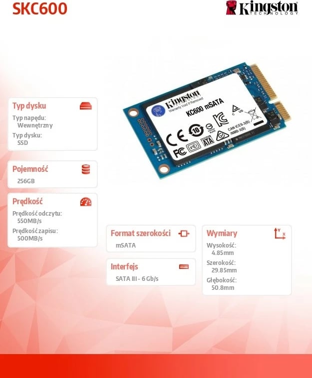 SSD Kingston SKC600 mSATA 256GB, i zi