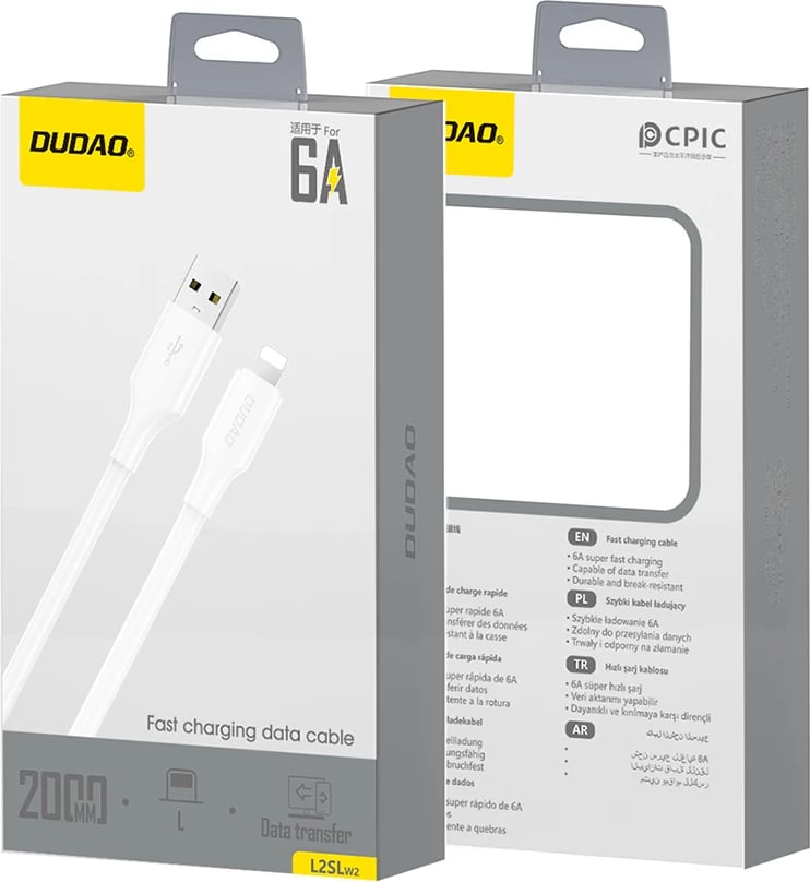 Kabëll karikimi dhe të dhënash Dudao L2sL USB-A në Lightning 1.2 m 6A USB 2.0, bardhë
