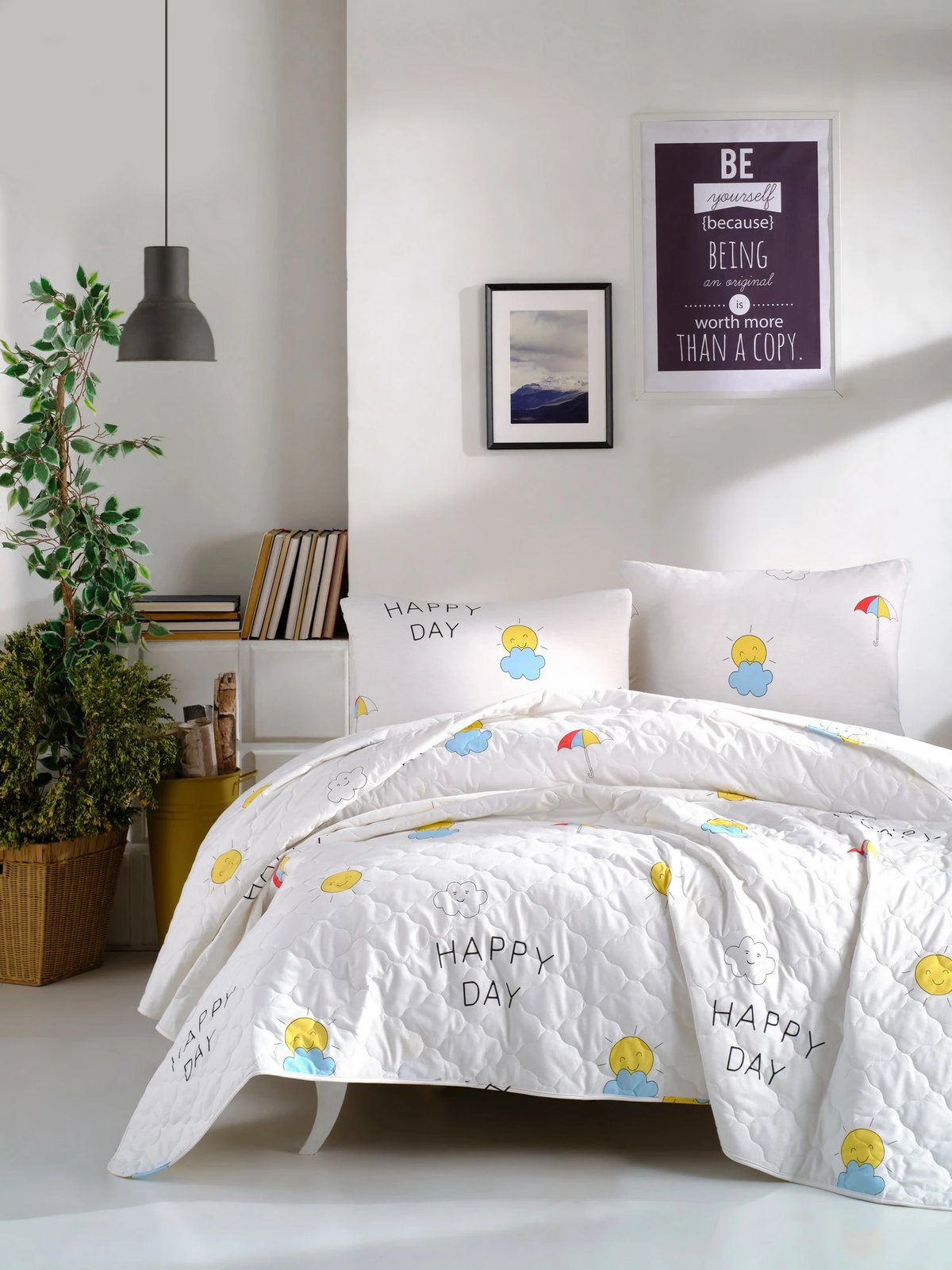 Jorgan i qepur për krevat dopio, ngjyrë e bardhë, blu, e verdhë, e kuqe, L'Essentiel Linge de Maison, 250x200cm