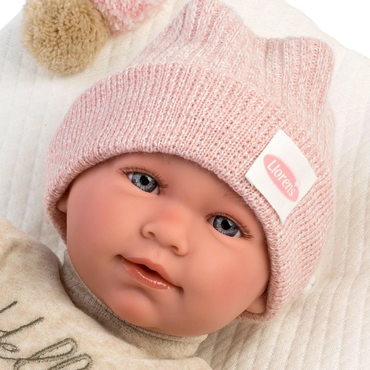 Kukull bebe Llorens Mimi 42 cm me jastëk dhe smocë, për vajza