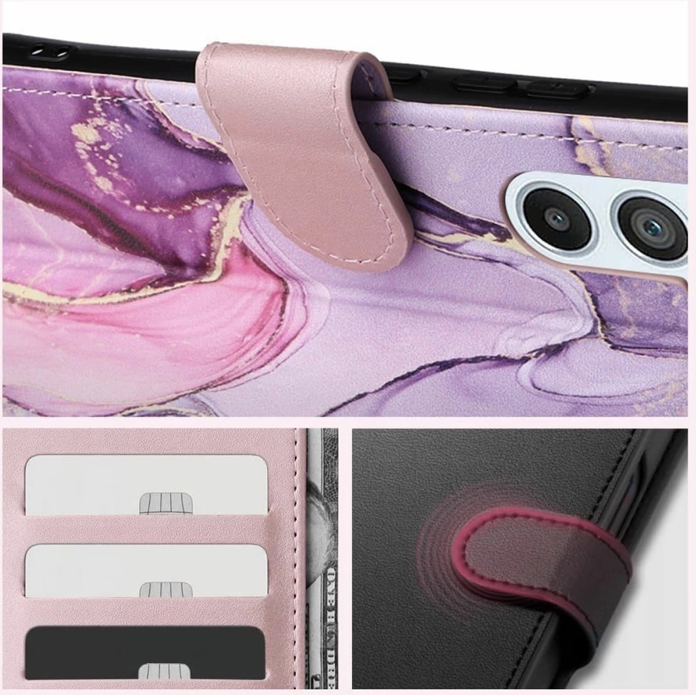 Mbështjellës Tech-Protect Wallet për Samsung Galaxy A25 5G, mermer rozë-vjollcë