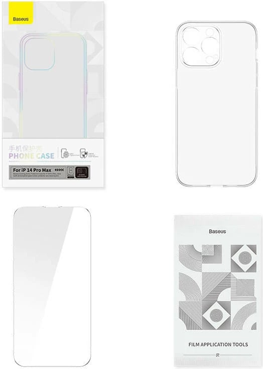 Mbështjellës dhe xham i temperuar Baseus Corning për iPhone 14 Pro Max, transparent, set