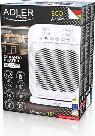 Ngrohës qeramik, Adler AD 7727, 1500W, ekran LCD, telekomandë, i bardhë