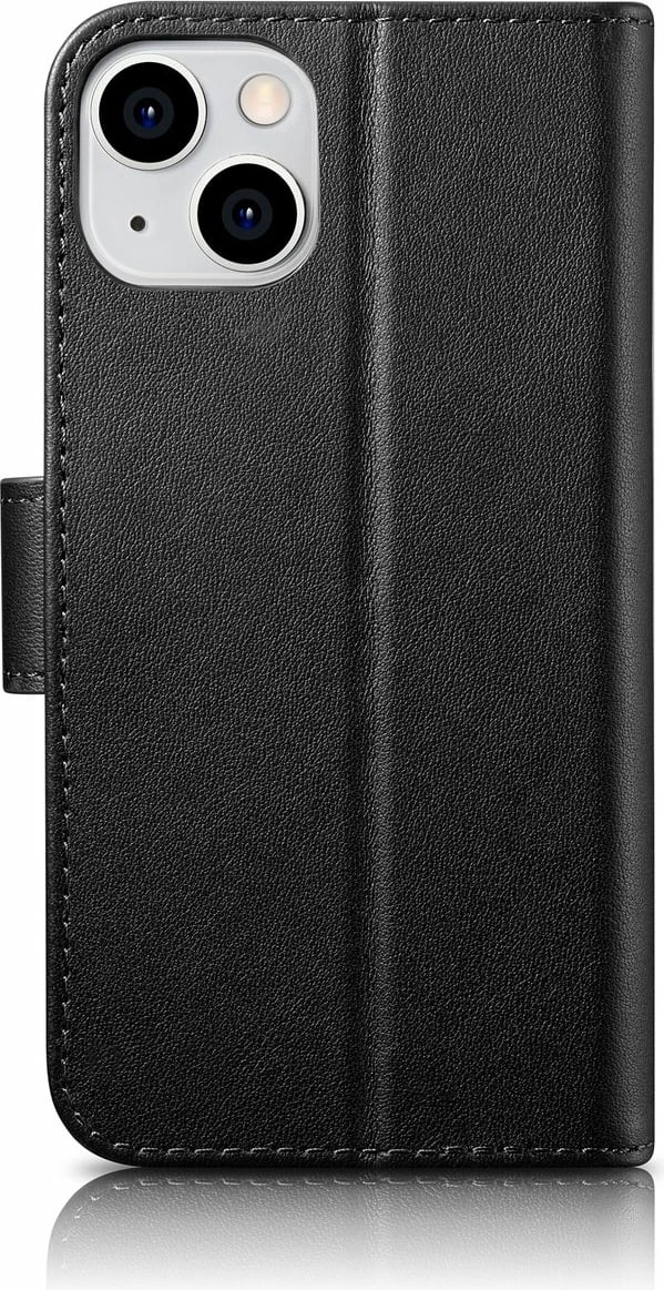 Mbështjellës iCarer Wallet Case 2in1 për iPhone 14 Plus, lëkurë natyrale, Anti-RFID, e zezë