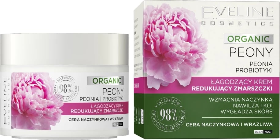 Krem fytyre për femra Eveline Cosmetics Organic Peony Soothing Cream Reducing Wrinkles, 50ml