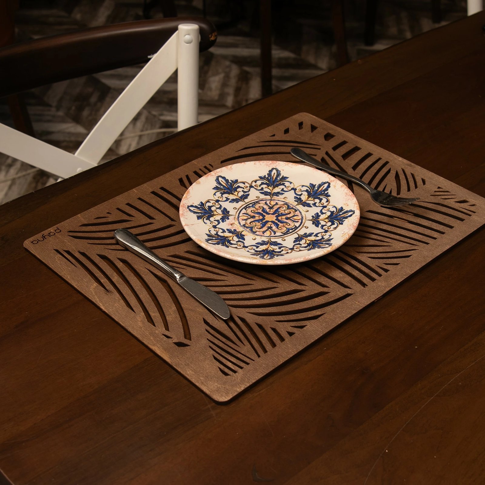 Set 6 copë mbrojtëse tavoline prej druri, ngjyrë wenge, Hermia