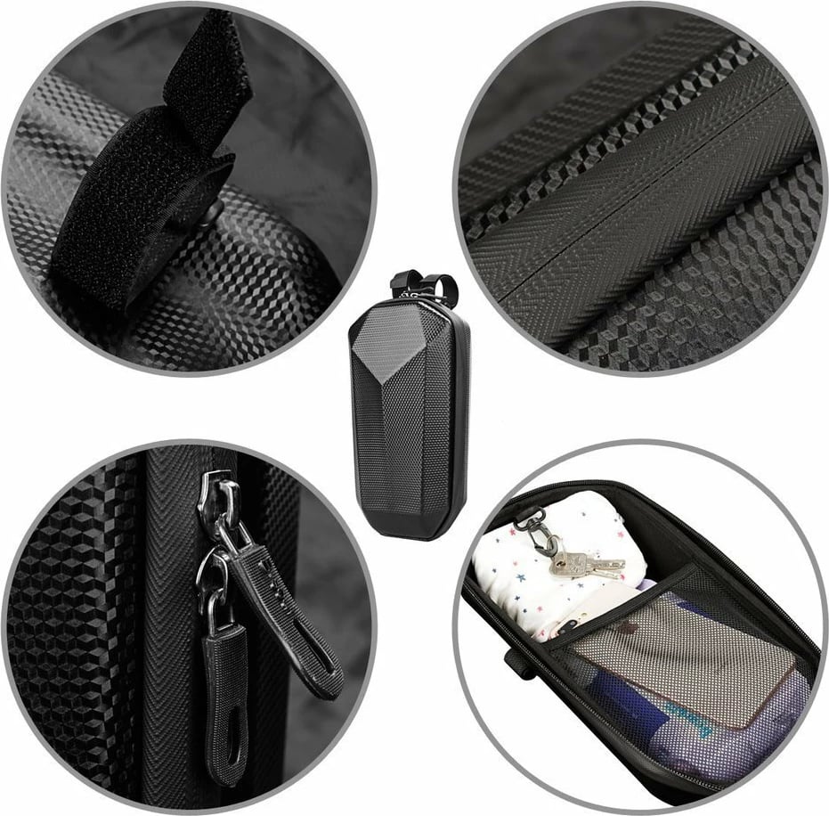 çantë timoni për skuter elektrik, Wozinsky, WSB2BK, 4L, EVA e fortë, zinxhir i papërshkueshëm nga uji, 30.5x16.5x14 cm, e zezë