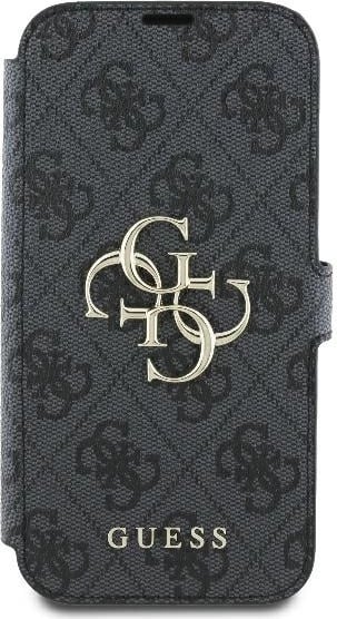 Mbështjellës Guess 4G Metal Logo për iPhone 16, e zezë