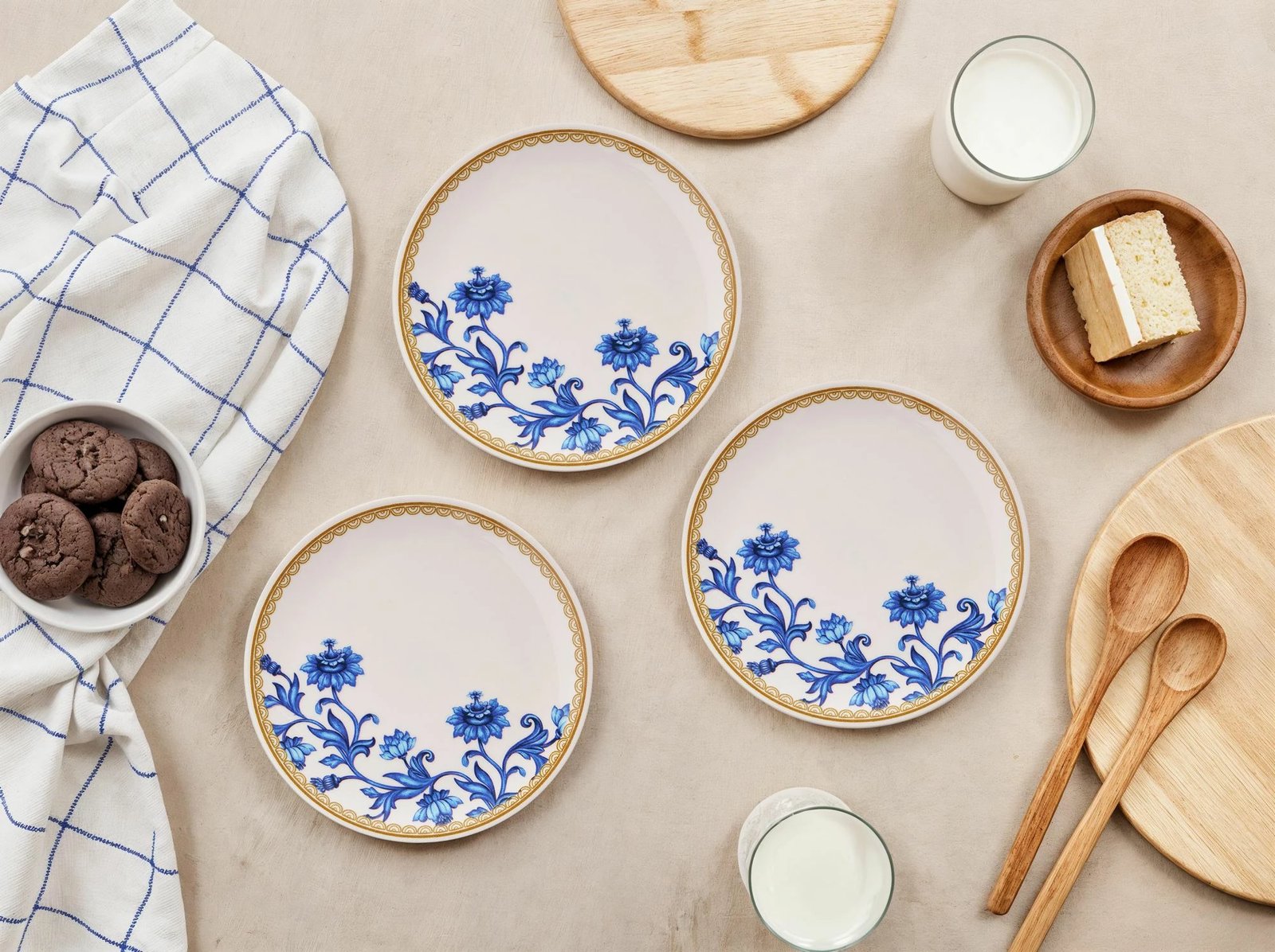 Set pjatash për ëmbëlsira (6 copë), Hermia Concept, Golden Blue Ivy