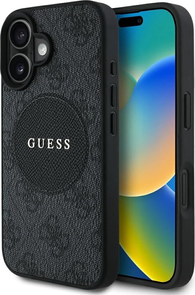 Mbështjellës Guess 4G Circle Classic Logo MagSafe për iPhone 16, i zi Mbështjellës Guess 4G Circle Classic Logo MagSafe për iPhone 16, i zi