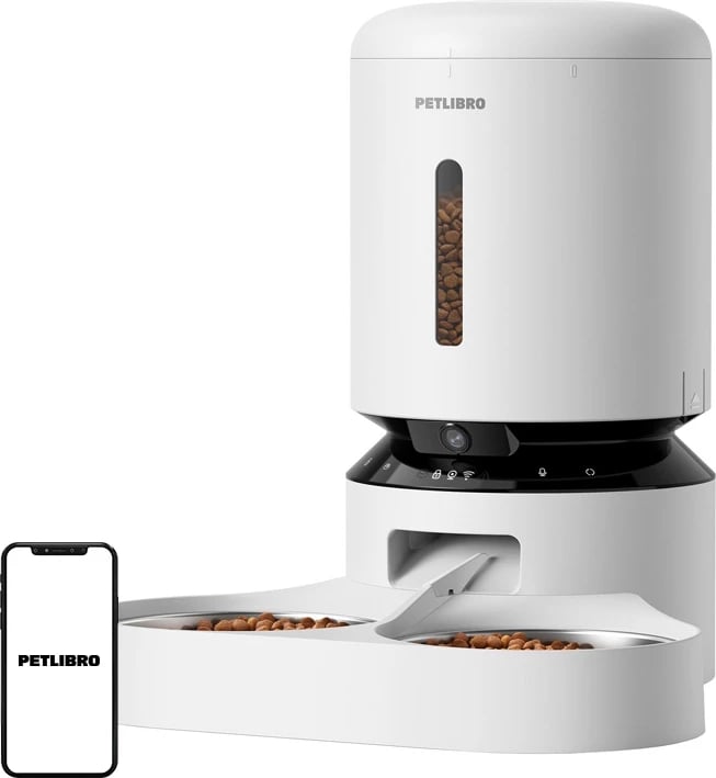 Shpërndarës ushqimi për kafshë Petlibro Granary PL-AF203-36W me kamerë, 5L, bardhë, me dy tasa