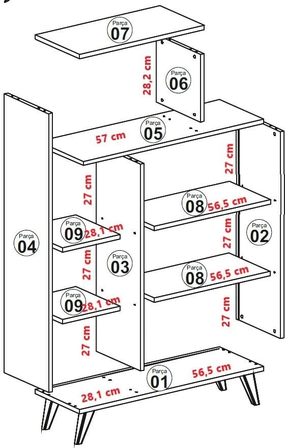 Raft librash Hanah Home, formë moderne, ngjyrë arrë dhe e bardhë