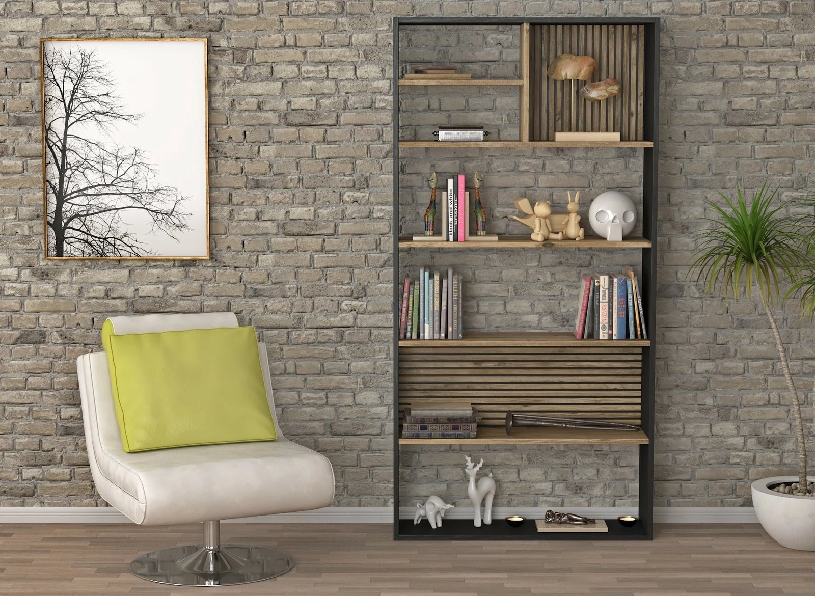 Raft librash Hanah Home, FRN-9013, ngjyrë druri, e zezë, Atlantic Pine, 90x180x25cm