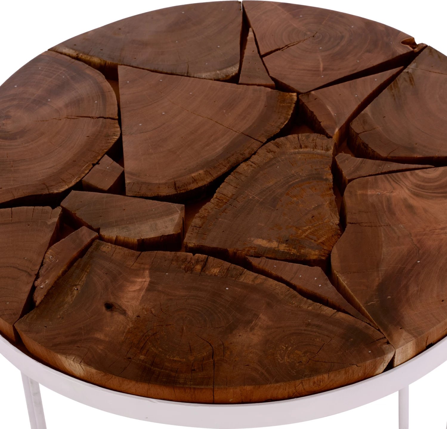 Tavolinë e shkurtë rrethore prej akacie, kornizë e bardhë, FH8366.12