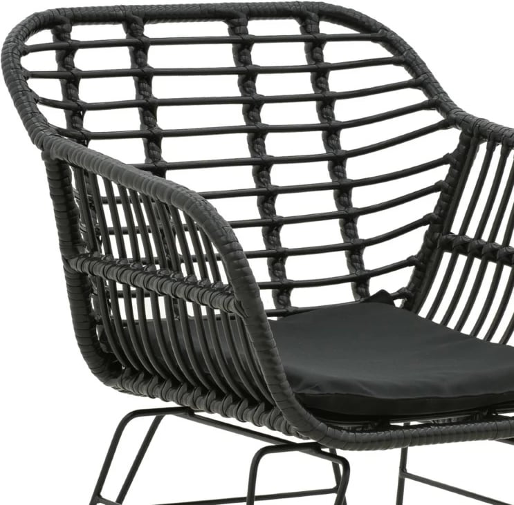 Karrige për kopsht Naoki me jastëk pe, këmbë metalike të zeza, 55x58x79cm