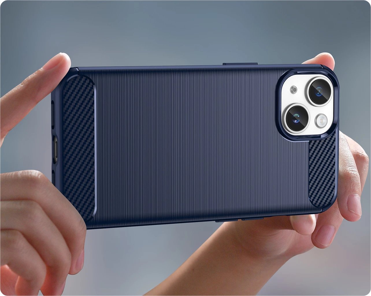 Mbështjellës Hurtel Carbon Case për iPhone 14, xhel fleksibël, blu