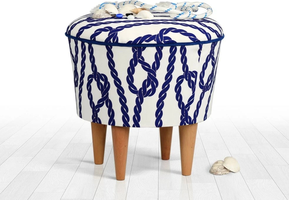 Pouf Atelier del Sofa, Cunda v2, ngjyrë kaltër dhe bardhë