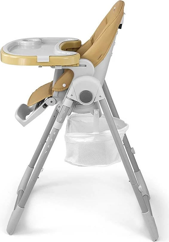 karrige e lartë për ushqim, Milly Mally Bueno, 7 nivele lartësie, shpinore reclinueshme, rripa 5-pikësh, deri 15 kg, 6–36 muaj, bezhë