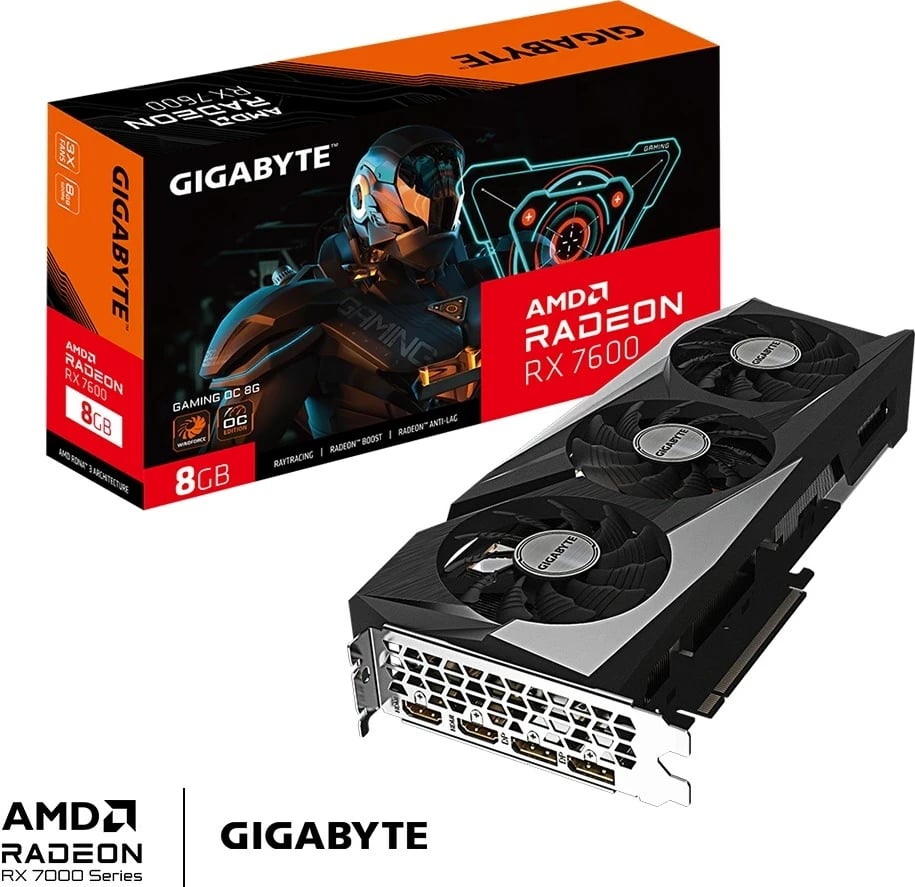Kartelë grafike Gigabyte Radeon RX 7600 OC, 8 GB GDDR6, E zezë