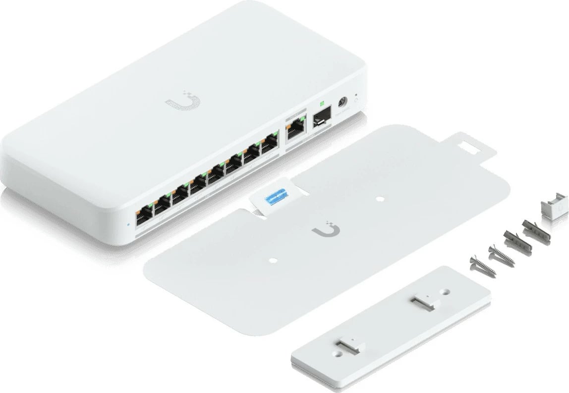 Switch Ubiquiti UniFi Flex 2.5G PoE, 8 porta 2.5G, 1 portë 10G, desktop/mur, i bardhë