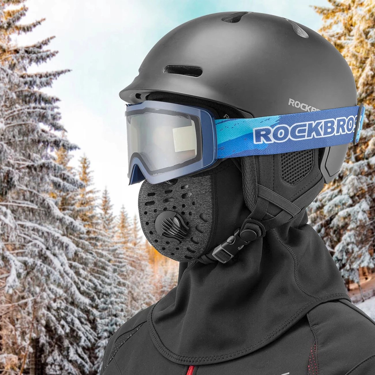 Balaklavë sportive Rockbros LF7127-1 me filtër, polar, e zezë