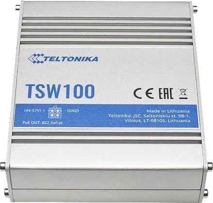 Swiçi Teltonika TSW100, 5p Gigabit PoE 802.3at/af, shtëpi alumini