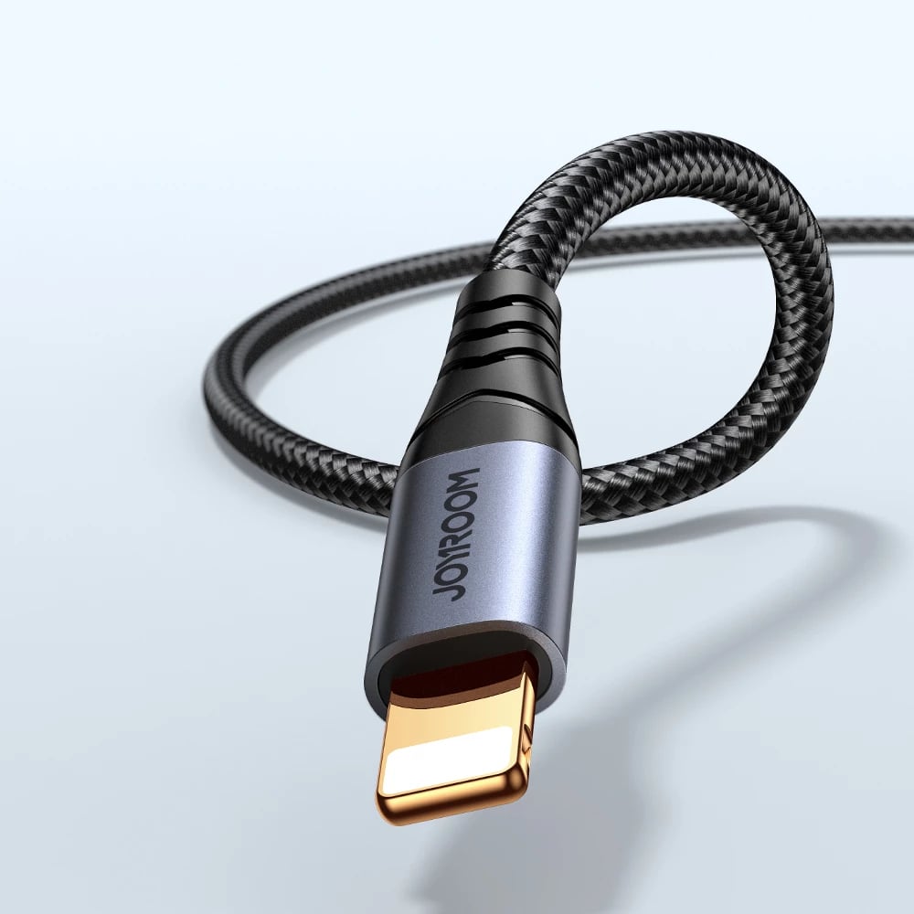 Kabllo audio 3.5 mm mini jack në Lightning, Joyroom SY-A06, 1.2 m, HiFi DAC, gërshetim najloni, e zezë