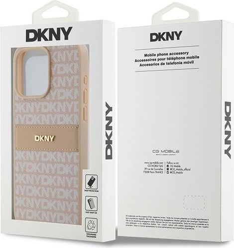 Mbështjellës DKNY Mono Stripe & Metal Logo për iPhone 15 Pro Max, Rozë