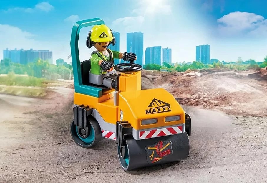 Set lodrash ndërtimi Playmobil Action Heroes 71751 me 2 figurina dhe makinë asfaltuese, 43 pjesë