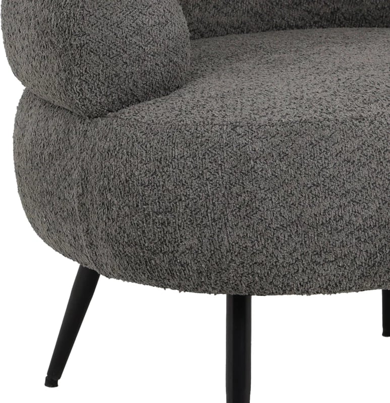 Karrige Foleja, pëlhurë boucle, ngjyrë gri e errët, këmbë metalike të zeza, 76x75x72cm