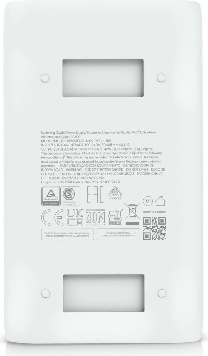 Adapter PoE++ Ubiquiti UACC-PoE++-10G, 10 Gigabit Ethernet, 54V, i bardhë