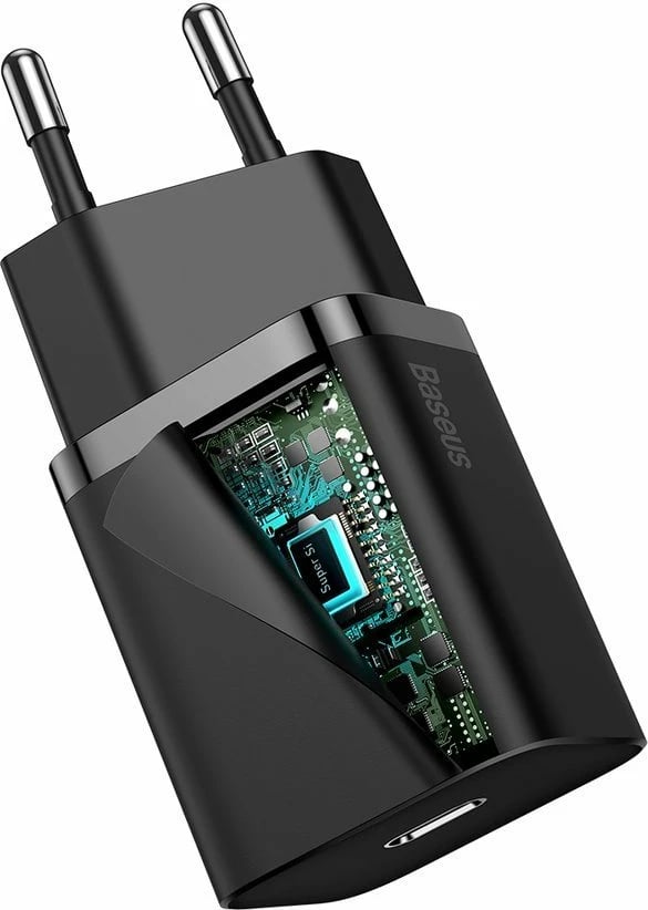 Karikues muri Baseus Super Si 1C, 20W, USB-C, me kabllo USB-C në Lightning 1m, Zi Karikues muri Baseus Super Si 1C, 20W, USB-C, me kabllo USB-C në Lightning 1m, Zi