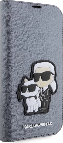Mbështjellës Karl Lagerfeld KLBKP14XSANKCPG për iPhone 14 Pro Max 6.7", Saffiano Karl & Choupette, argjendtë