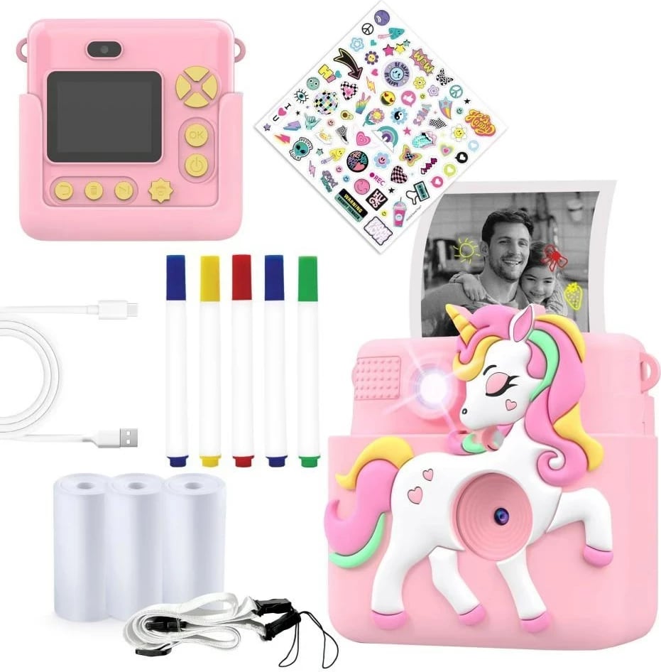 Kamerë instant denver KPC-1363RO për fëmijë, me ekran LCD 2", MicroSD, rozë
