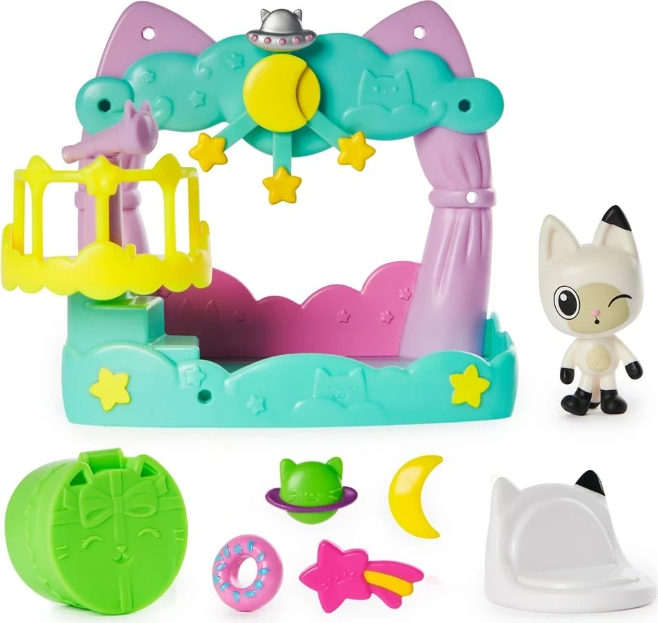 Set lodrash Gabby's Dollhouse SPIN MASTER Pandy Paws Dreamy Balcony Playset, 8 pjesë, shumëngjyrëshe