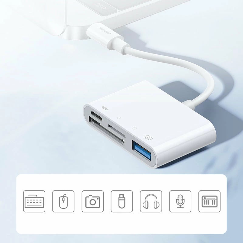 Adapter Joyroom S-H142, HUB OTG Lightning, lexues karte SD/TF, USB-A/USB-C, i bardhë