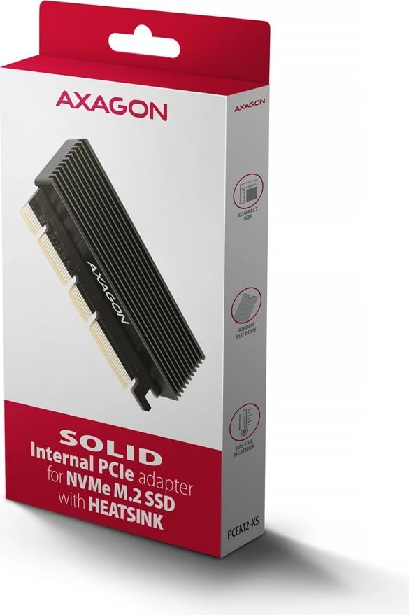 Adapter PCIe AXAGON PCEM2-XS për SSD NVMe M.2 me ftohës, i zi