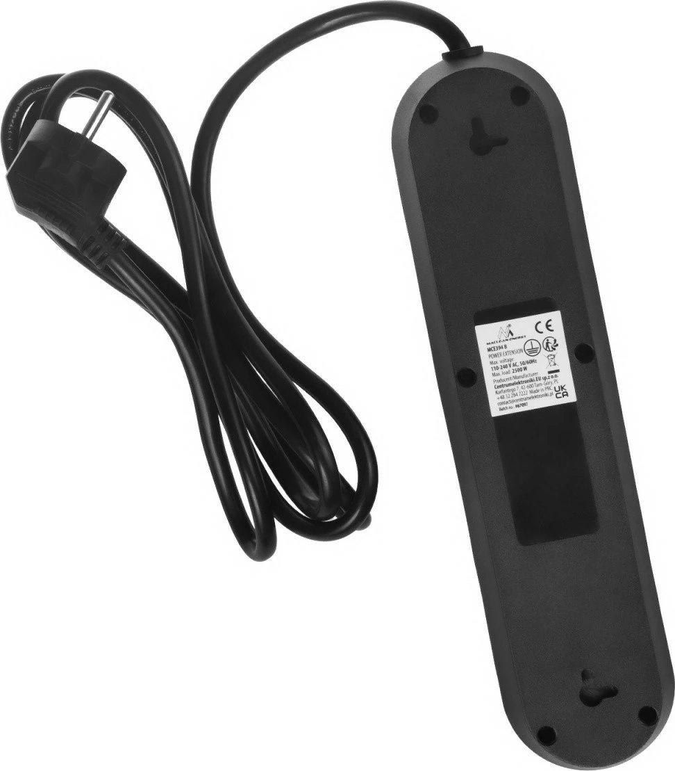 Zgjatues elektrik, Maclean MCE394 B, 3x Schuko + 3x USB, kabllo 1.5 m, 2500W 2.1A, 110-240V, i zi