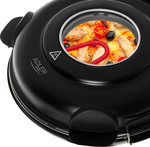 Furrë elektrike për pizza, Adler AD 6314, 1200W, gur qeramik, diametër pizza 12" (31.5 cm), timer 5–15 min, 5 nivele temperature, e zezë mat