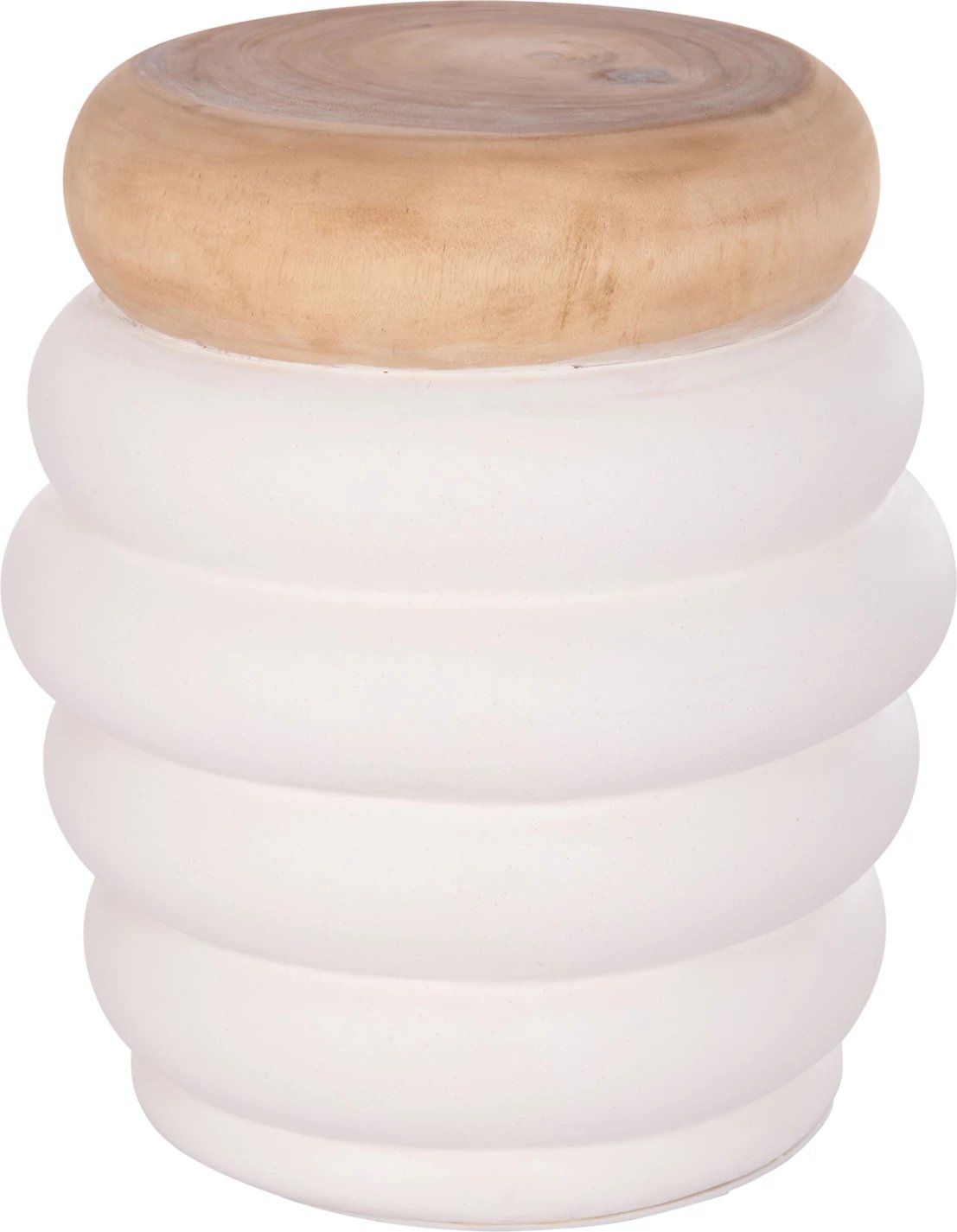 Tavolinë anësore PUFFAT, fibër-cement, ngjyrë e bardhë, sipërfaqe druri teak, FH18172.02, 45x46cm