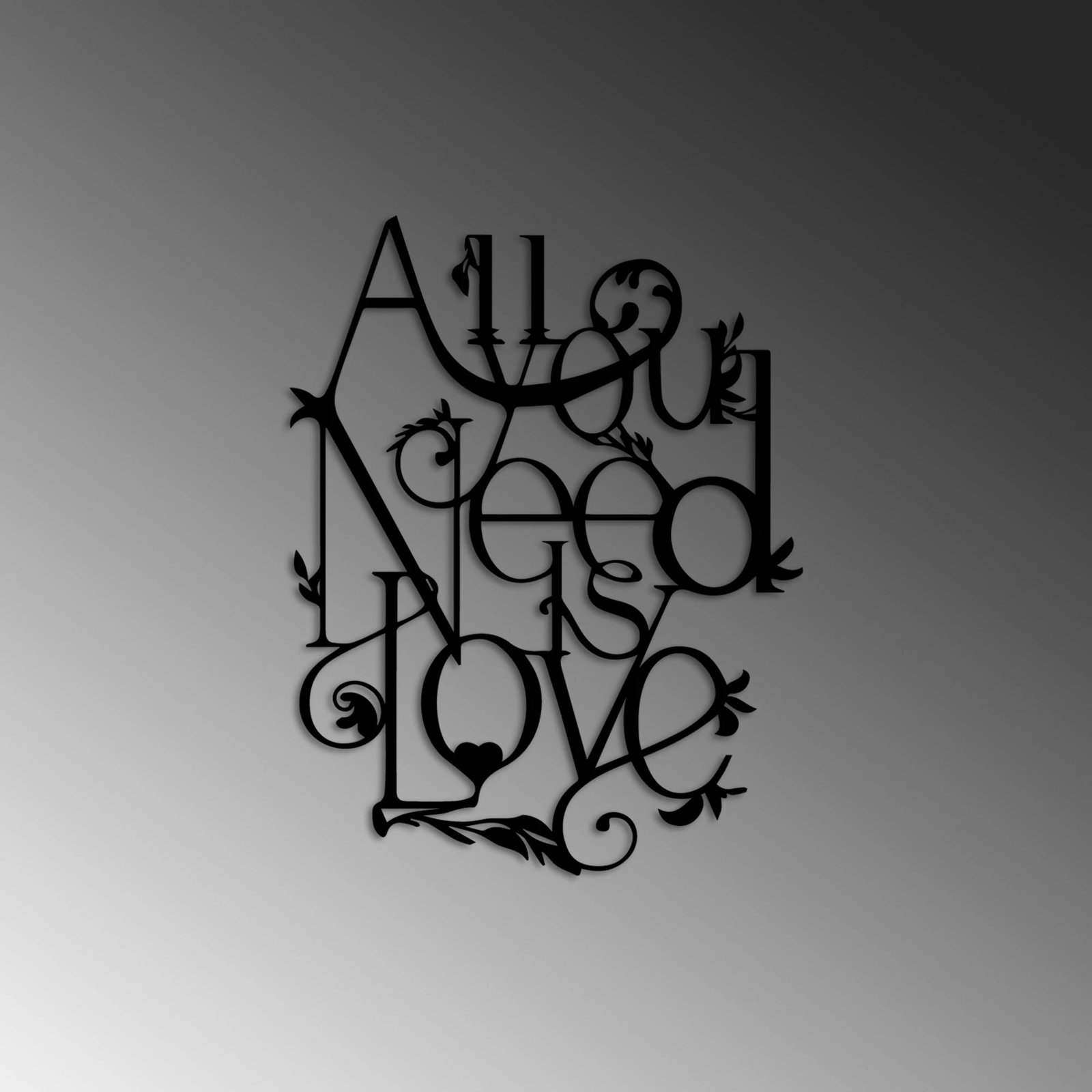 Aksesor dekorativ metalik për mur, All You Need is Love, ngjyrë e zezë, 44x57cm