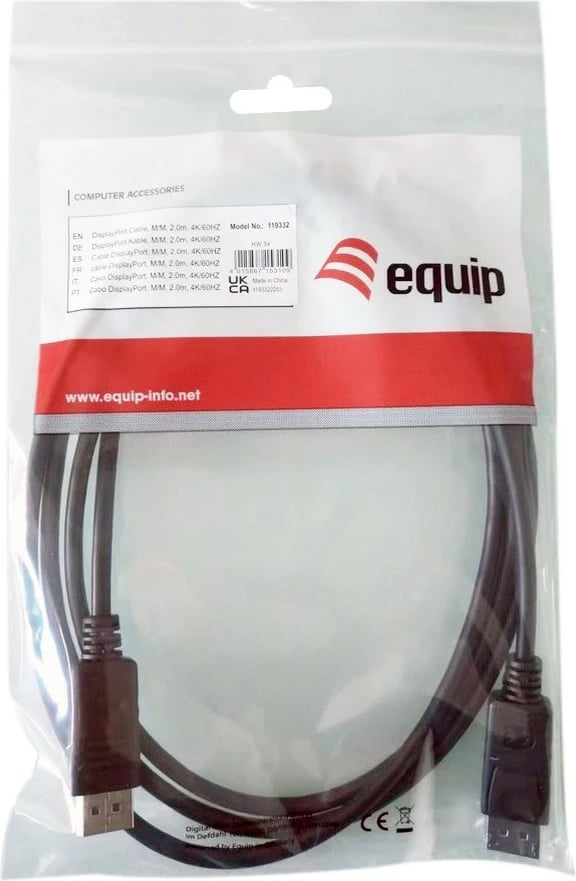 Kabllo DisplayPort Equip, 2m, 3840 x 2160 pixels, e zezë