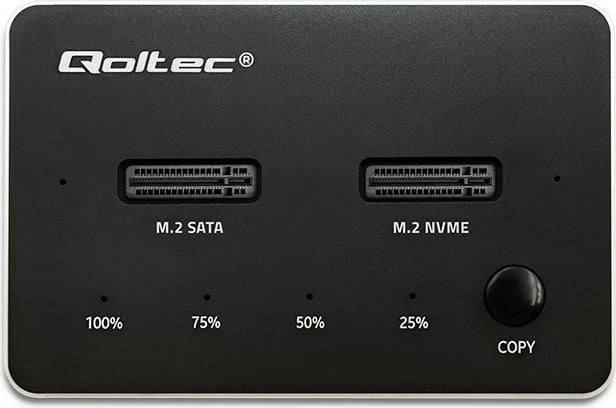 Kasë SSD Qoltec 52274, M.2, NVMe/SATA, USB-C, DUAL 2 x 2TB, e zezë