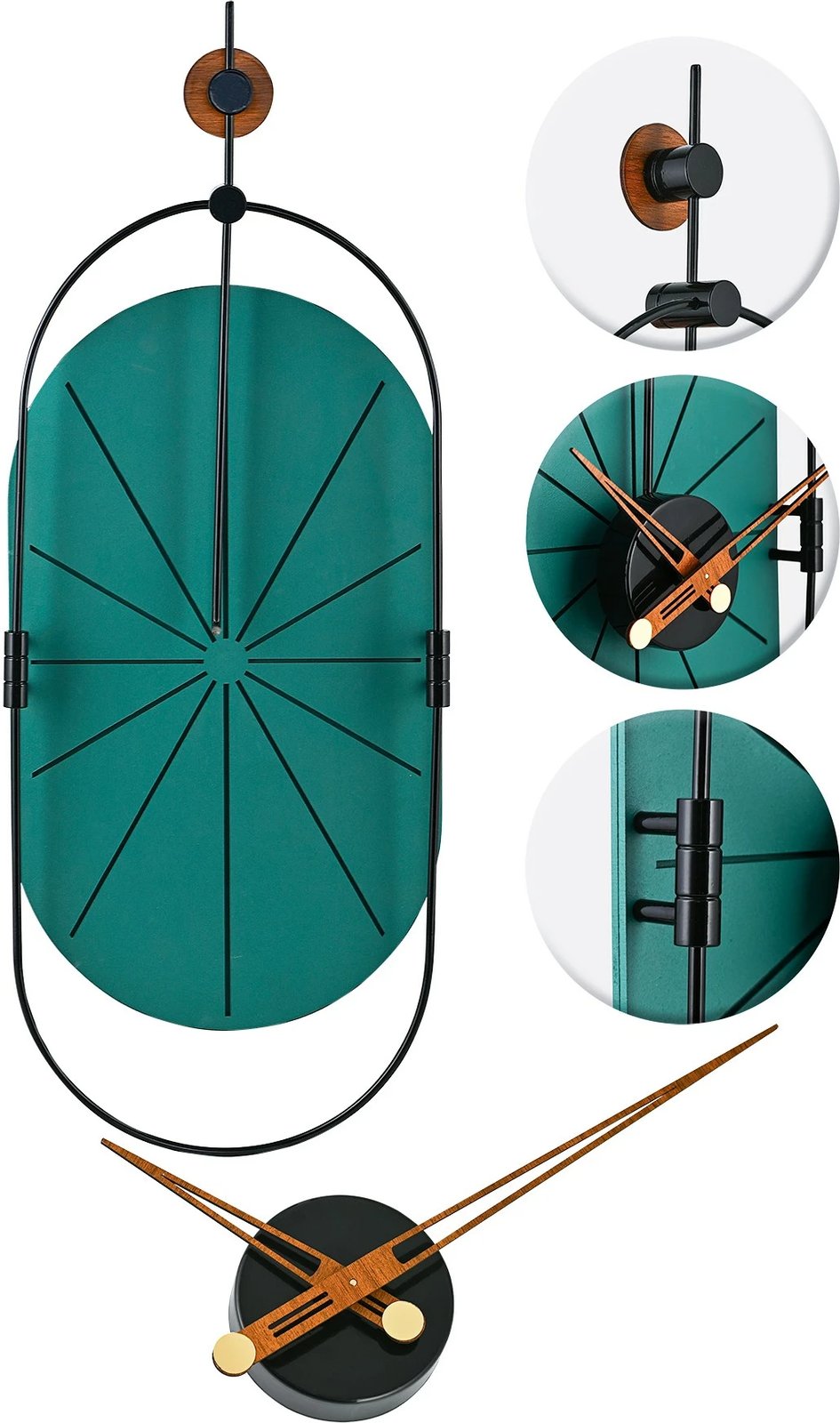 Orë muri dekorative Wallity, metal, MDF, ngjyrë e gjelbër dhe e zezë, 77x29cm