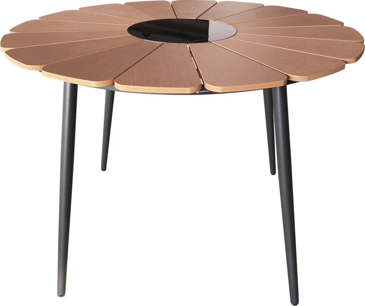 Set tavoline me karrige për terasë, Pinap-Dashiell, alumin i zi, sipërfaqe tavoline natyrale, 5 copë, Φ110x74cm