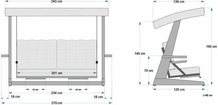 Karrige lëkundëse treshe për kopsht, ngjyrë bezhë, Luna Deluxe 2600