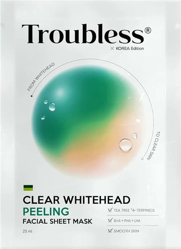 Maskë fytyre eksfoliuese Troubless Clear Whitehead Peeling Sheet për femra 25ml
