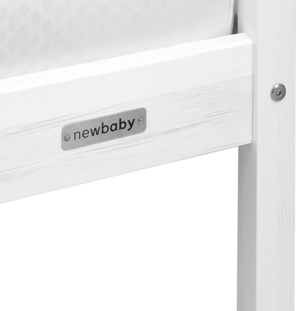 krevat fëmijësh shtëpizë, New Baby CASTELLO, 160x80 cm, gardh mbrojtës dhe dysheme me leta elastike, dru pishe, i bardhë