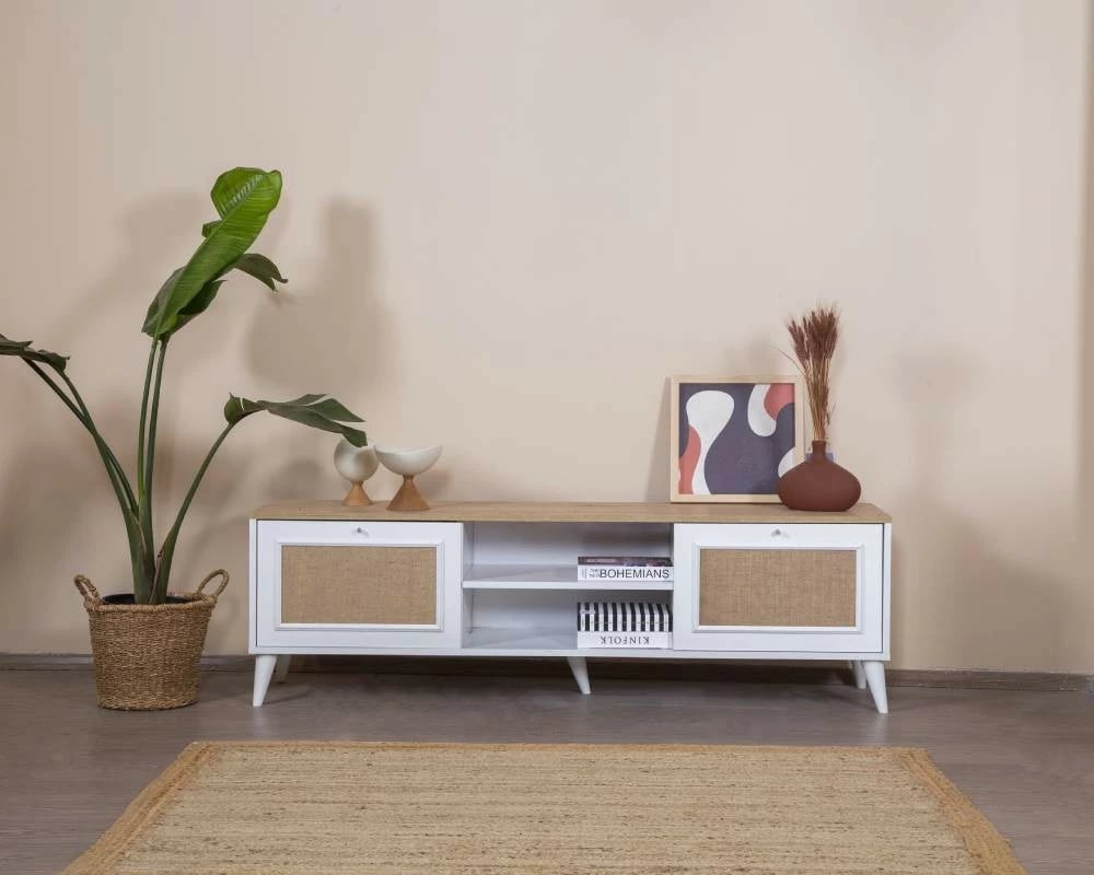 Komodë TV Skye Decor, montim, e bardhë, lis